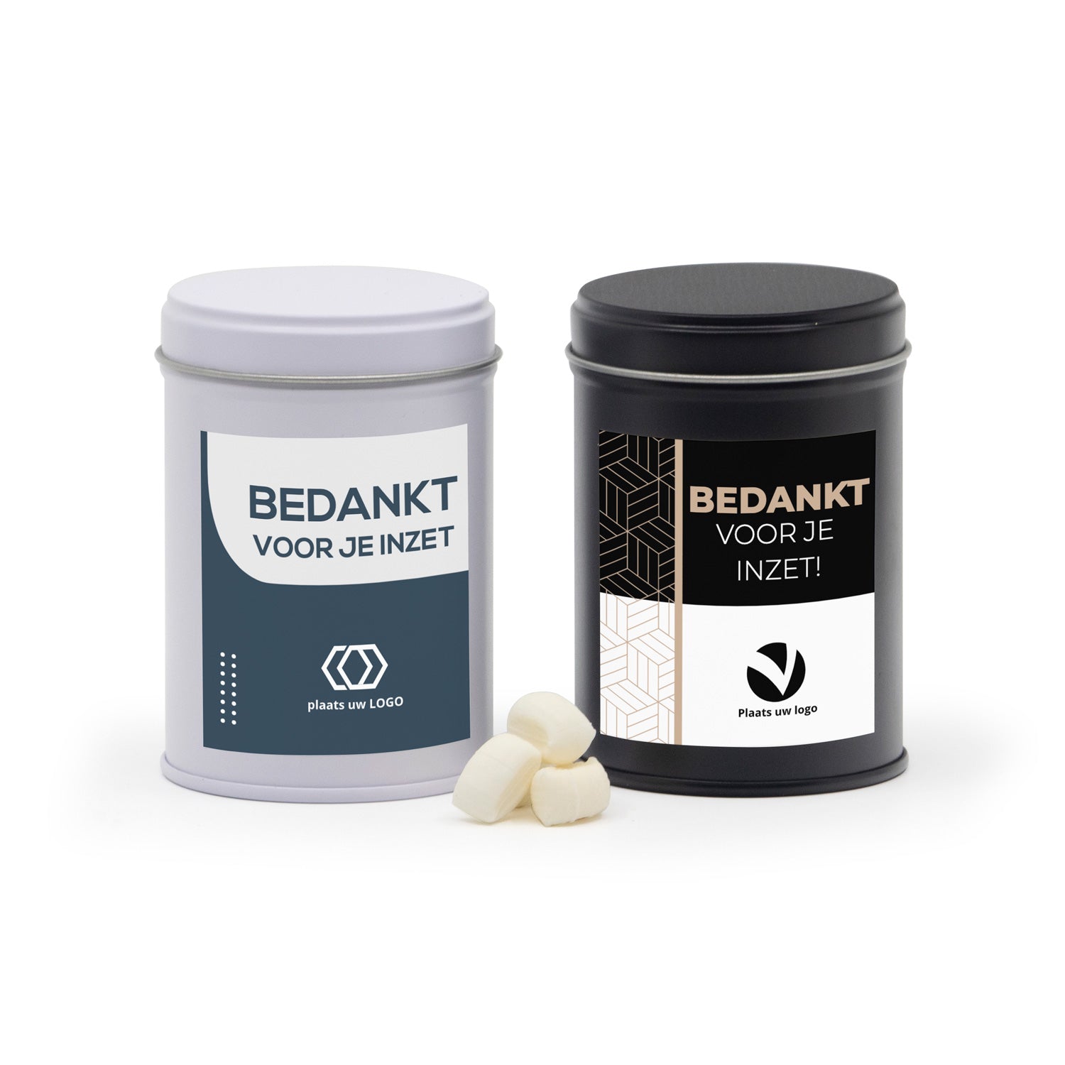 Blik met snoep en eigen etiket - Zakelijk - Bedankjes.nl