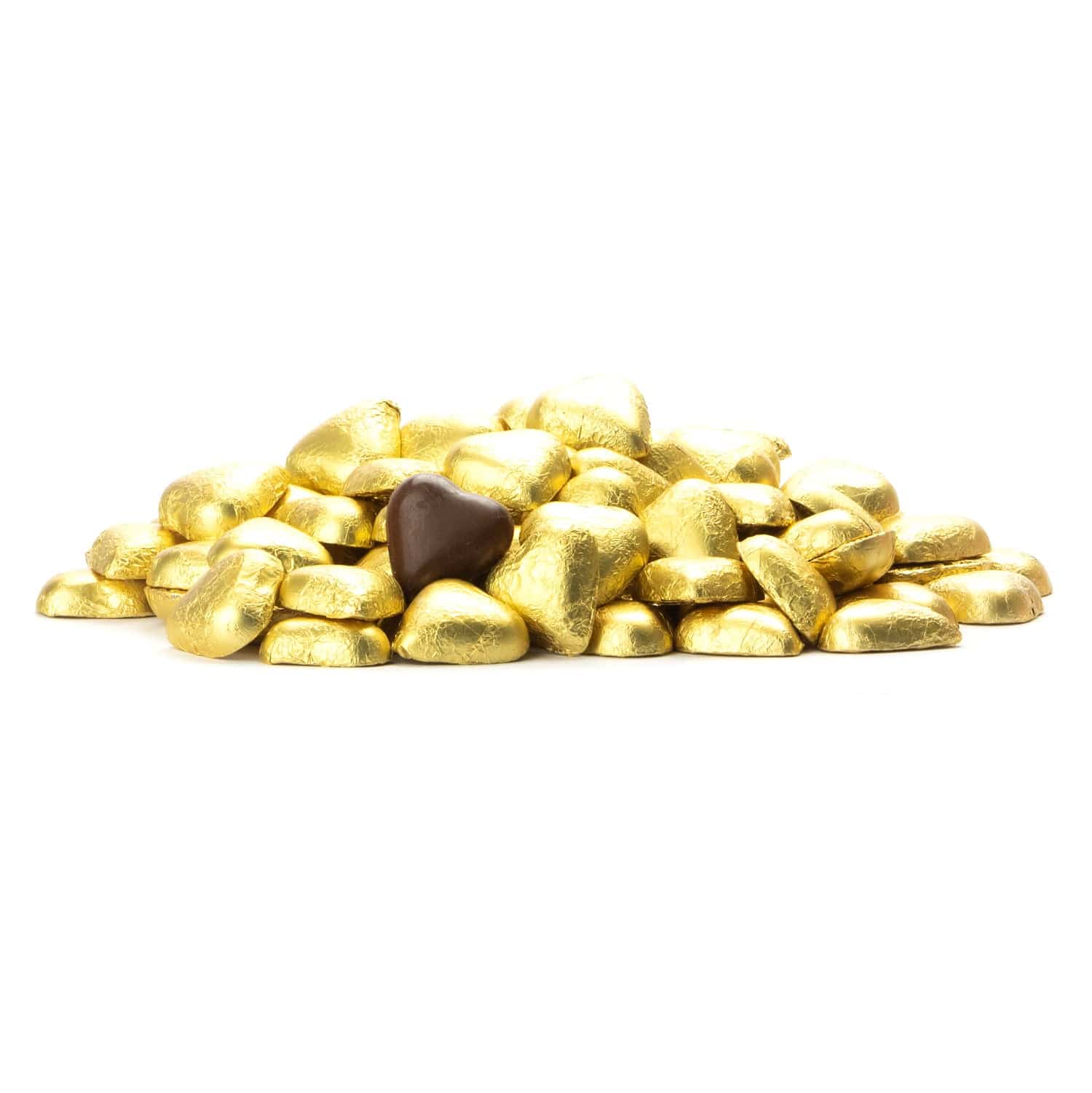 Chocolade hartjes in gouden folie (kilo) - Bedankjes.nl