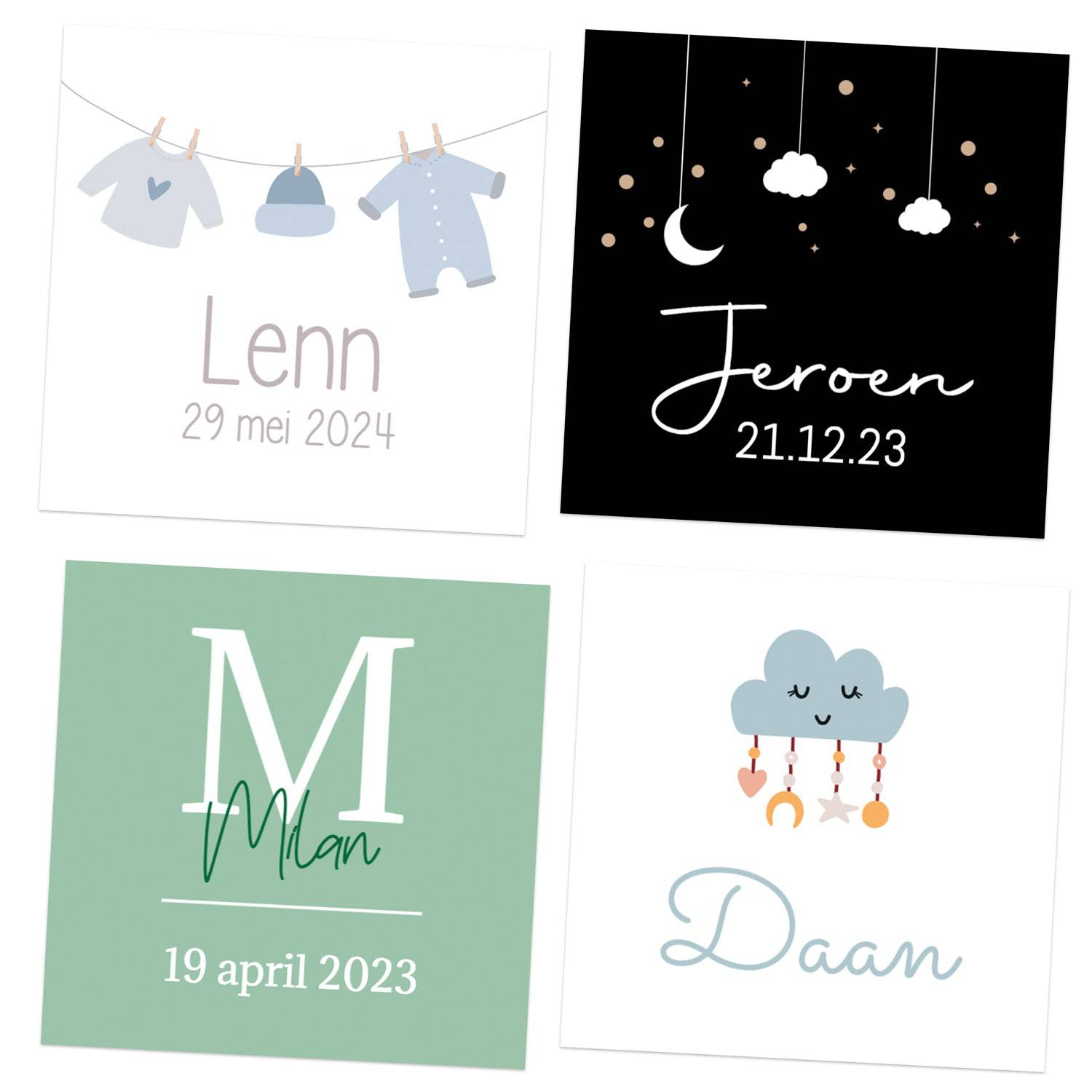 Kaartjes (10 x 10cm)- Geboorte jongens - Bedankjes.nl