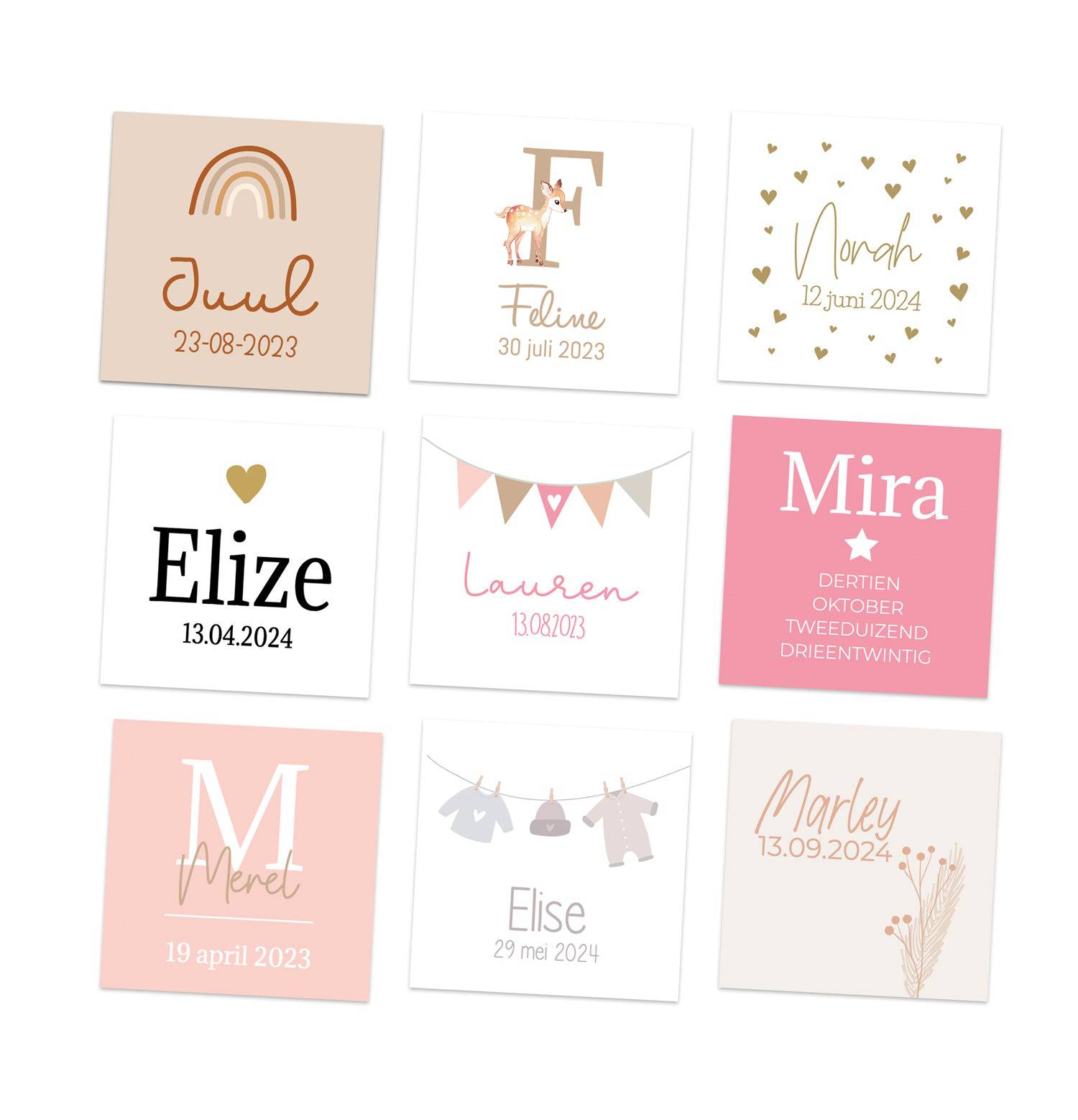 Kaartjes (5 x 5cm)- Geboorte meisjes - Bedankjes.nl