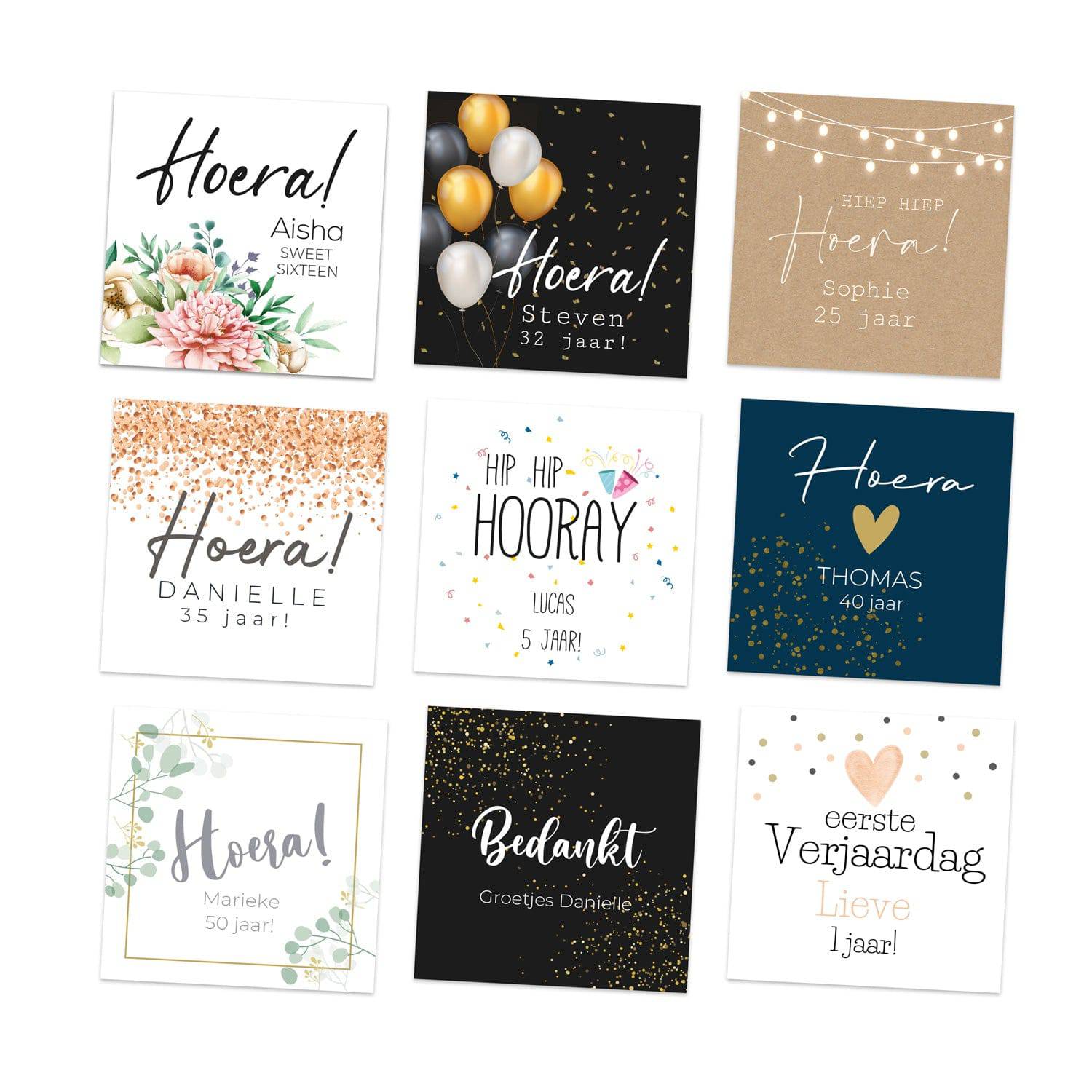 Persoonlijke kaartjes (5 x 5cm) - Verjaardag - Bedankjes.nl