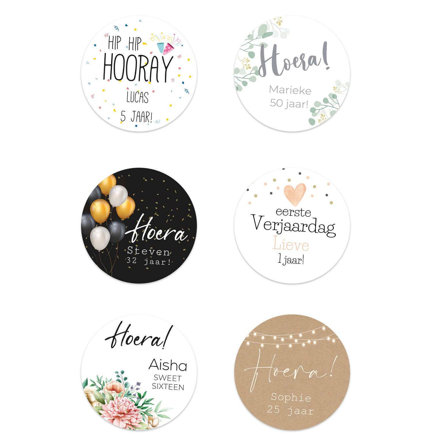 Persoonlijke stickers 18 stuks (5cm) - Verjaardag - Bedankjes.nl