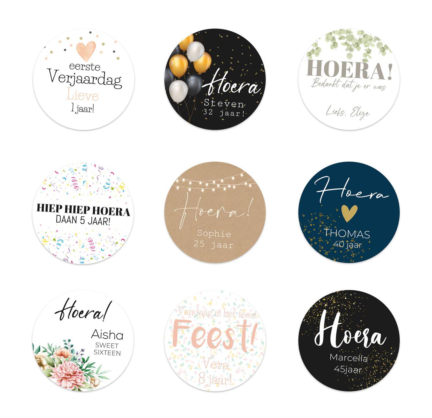 Persoonlijke stickers 24 stuks (4cm)- Verjaardag - Bedankjes.nl