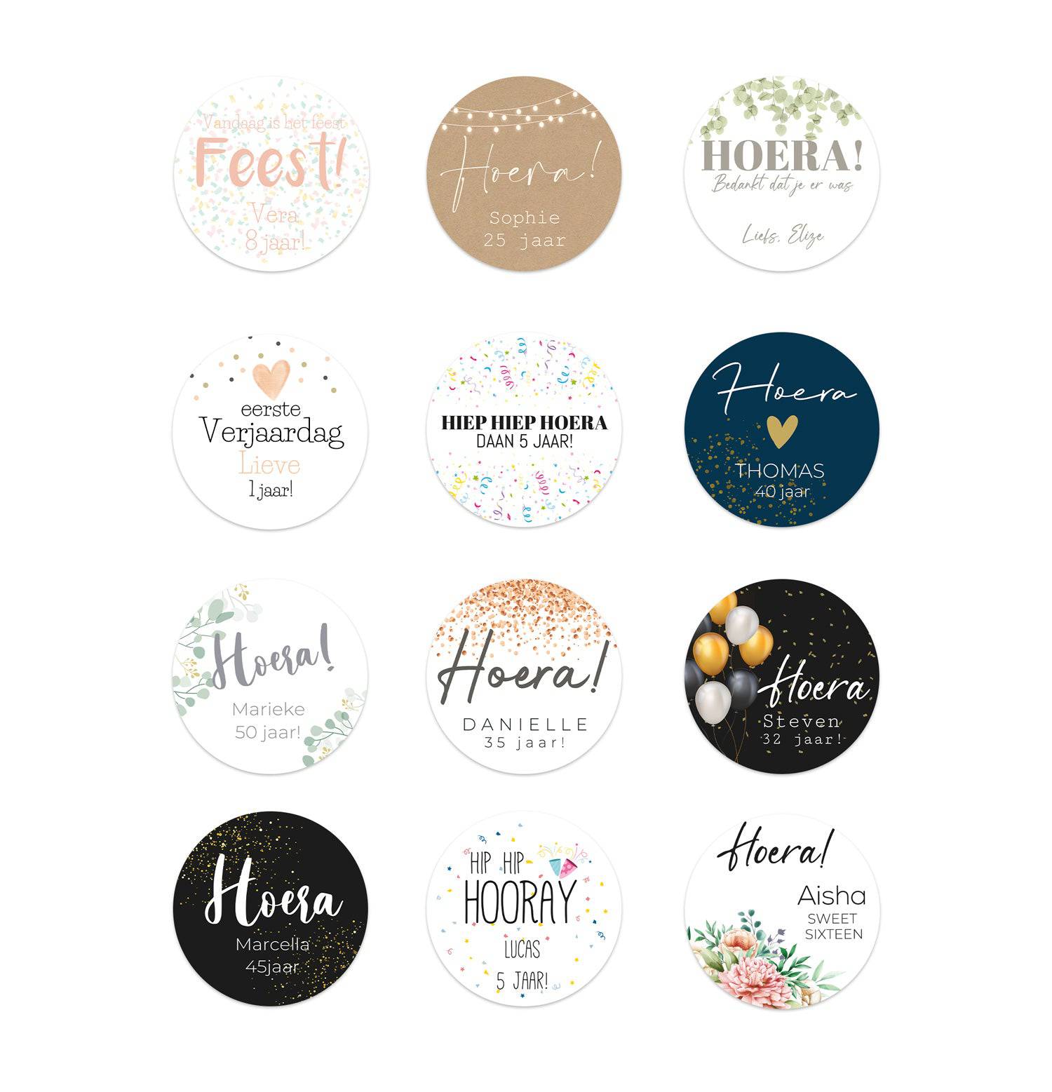 Persoonlijke stickers 30 stuks (3,5cm) - Verjaardag - Bedankjes.nl
