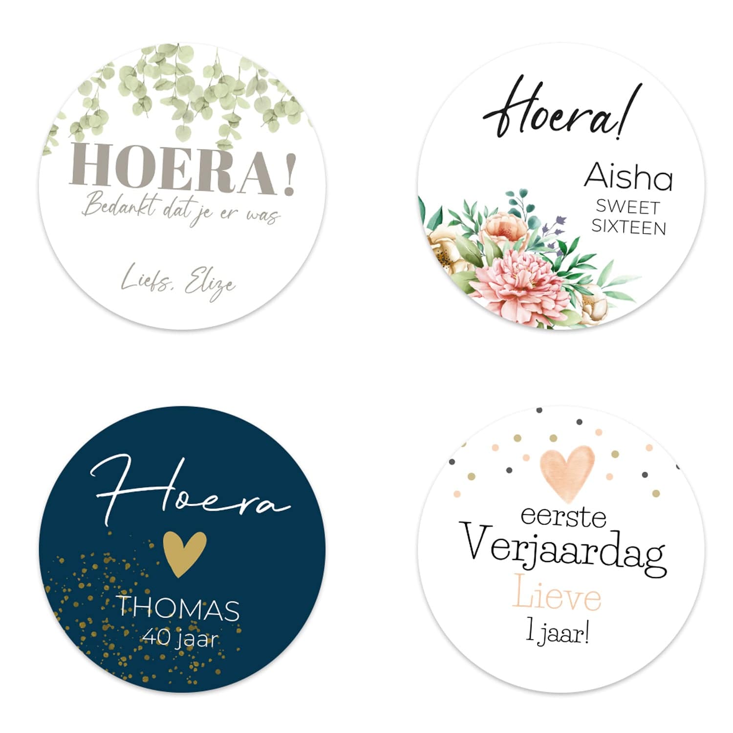 Persoonlijke stickers 6 stuks (7,5cm) - Verjaardag - Bedankjes.nl