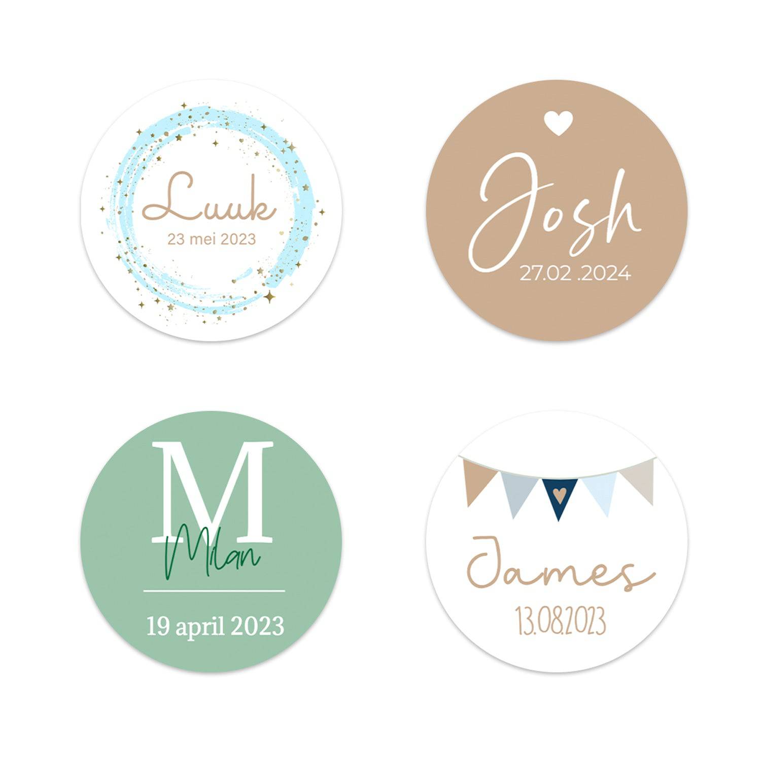 Stickers 12 stuks (6,35cm) - Geboorte jongens - Bedankjes.nl