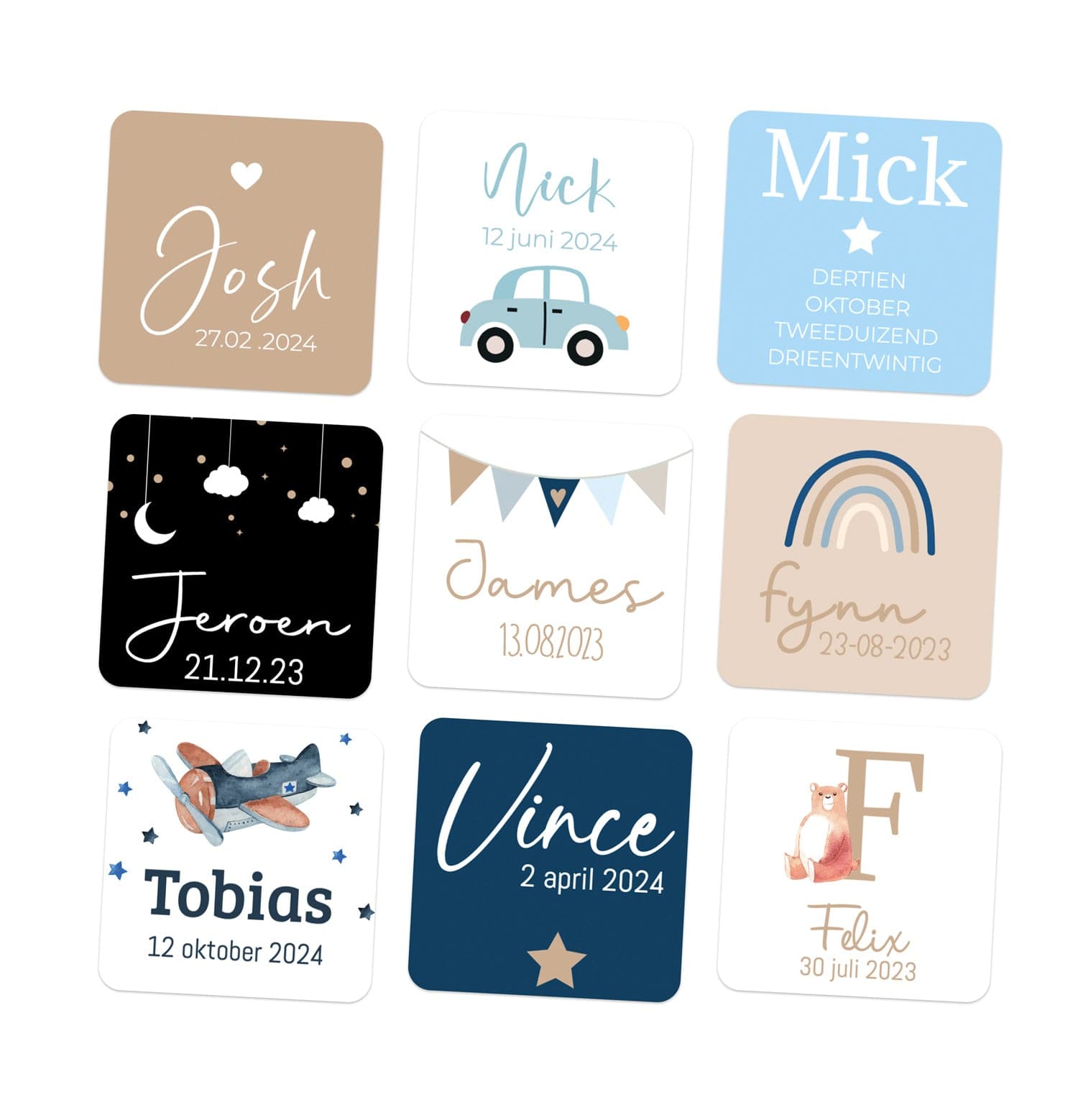 Stickers 15 stuks (5 x 5cm) - Geboorte jongens - Bedankjes.nl