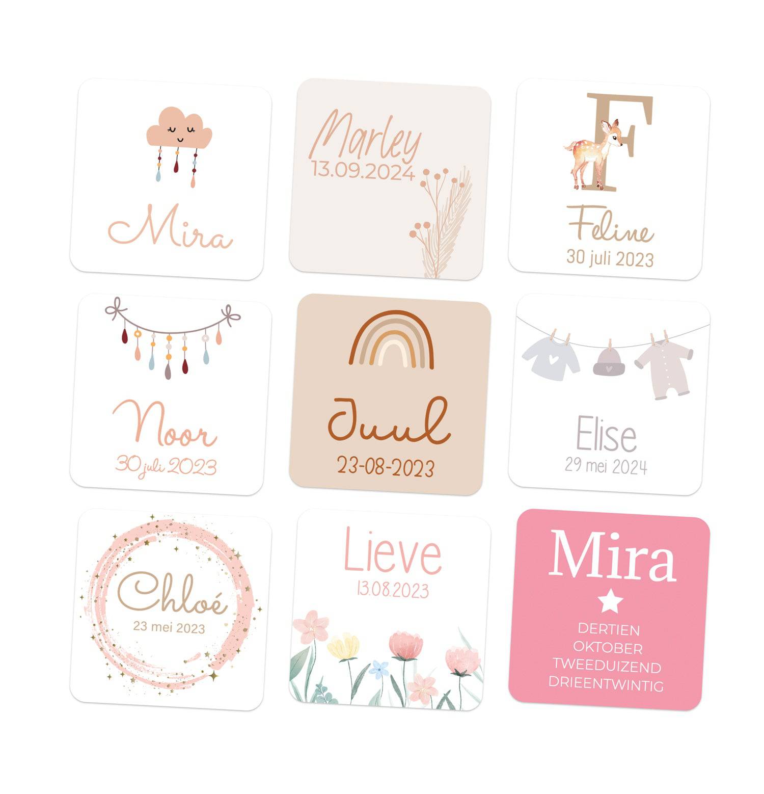 Stickers 15 stuks (5 x 5cm) - Geboorte meisjes - Bedankjes.nl