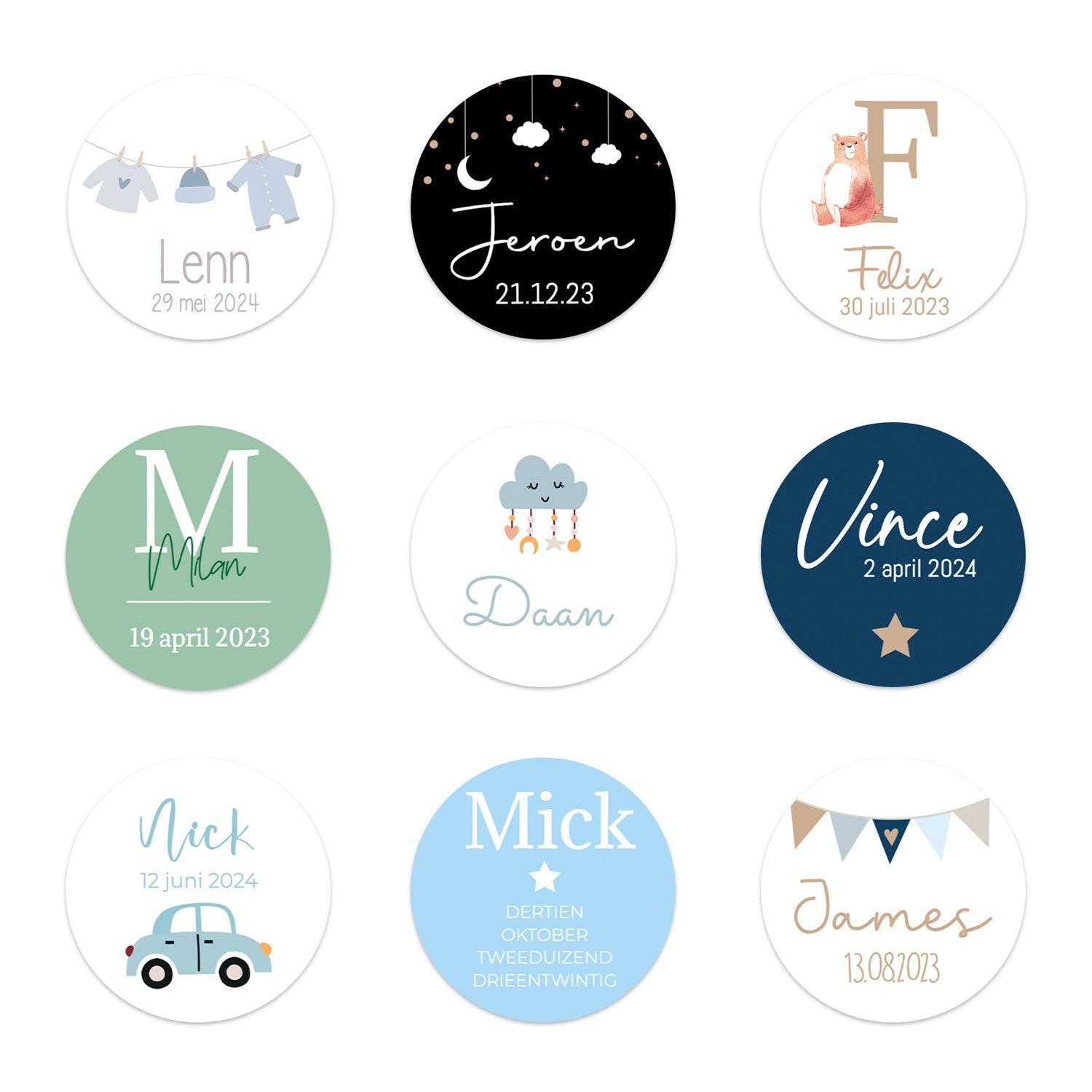 Stickers 24 stuks (4cm) - Geboorte jongens - Bedankjes.nl