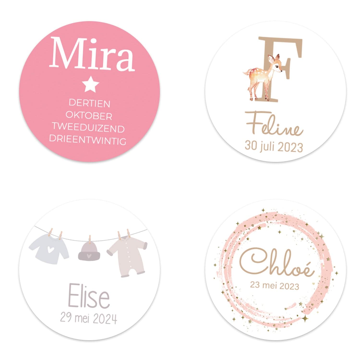 Stickers 6 stuks (7,5cm) - Geboorte meisjes - Bedankjes.nl