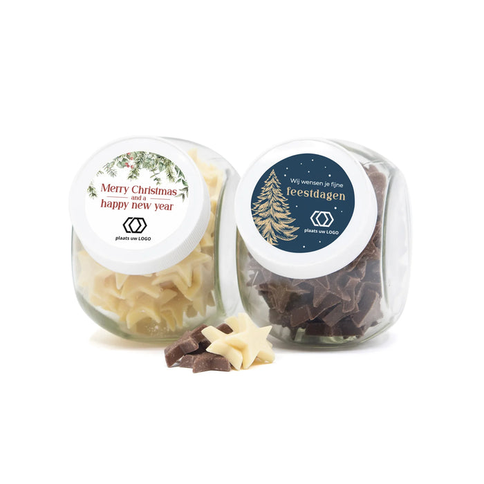 Glazen snoeppot 0,4L met chocoladesterren - Kerst