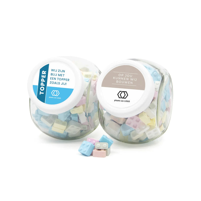 Glazen snoeppot 0,4L met bouwsteentjes - Zakelijk