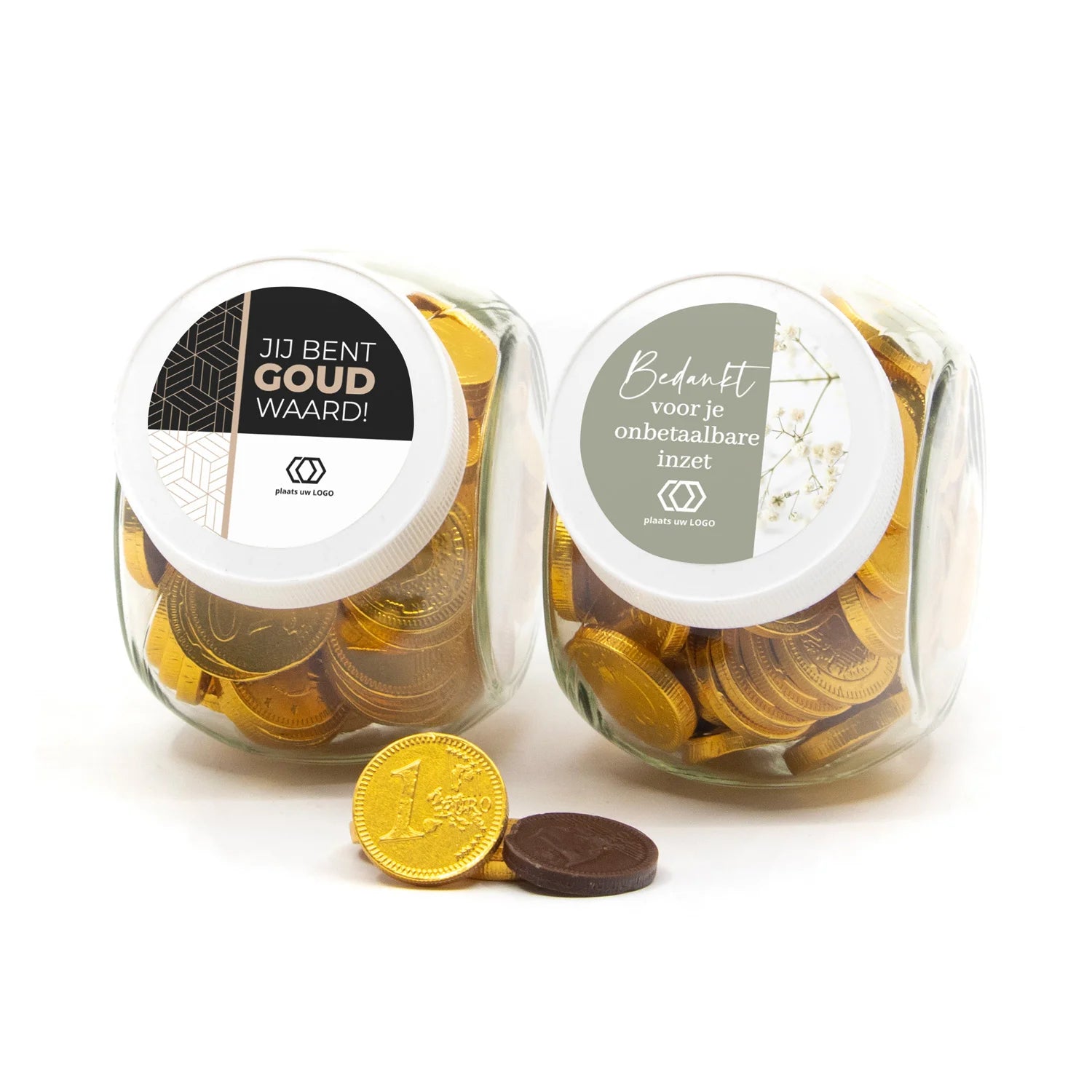 Glazen snoeppot 0,4L met gouden munten - Vrijwilliger