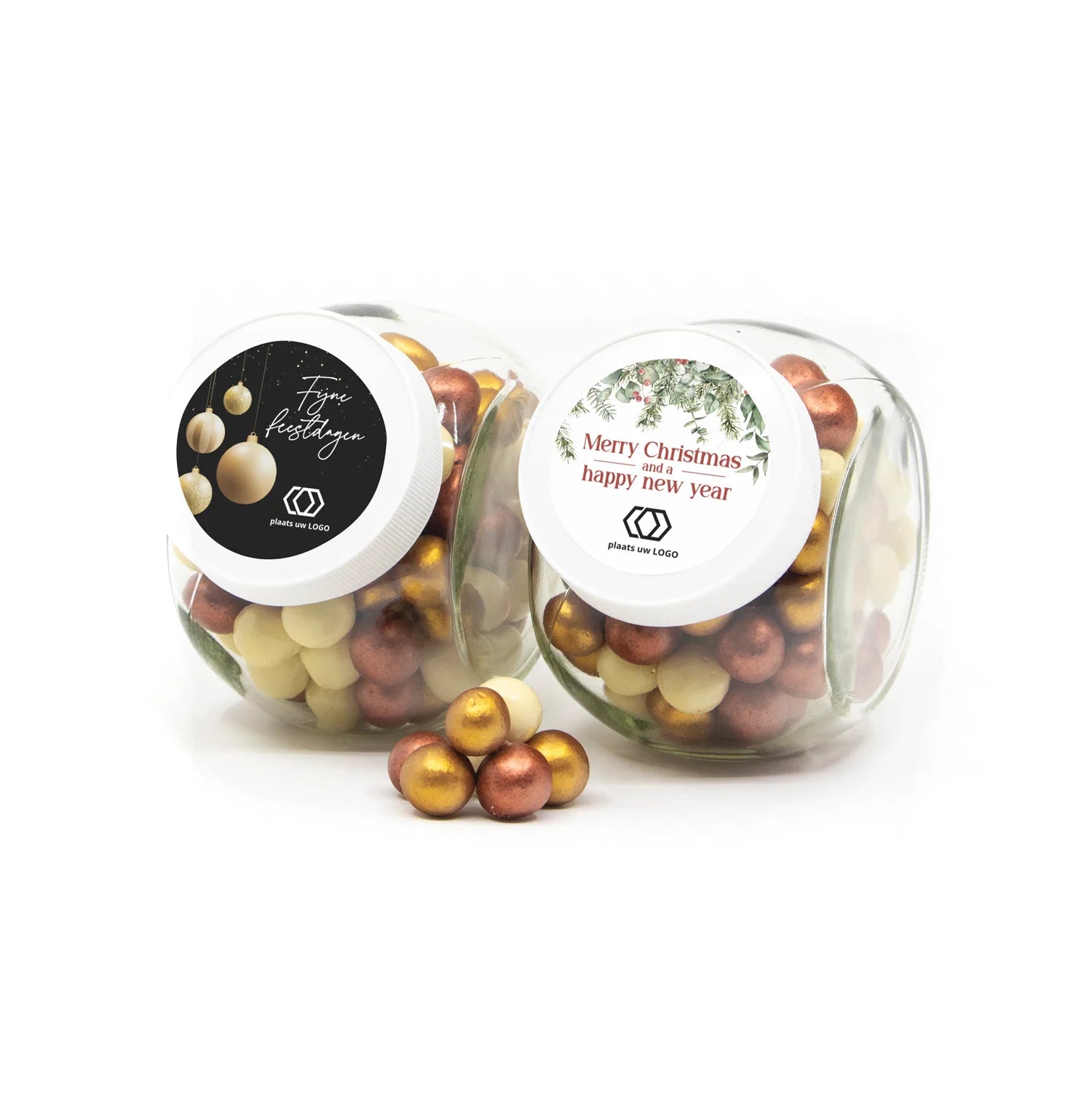 Glazen snoeppot 0,4L met eigen etiket - Kerst - Bedankjes.nl