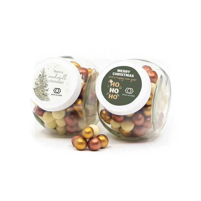 Glazen snoeppot 0,4L met eigen etiket - Kerst