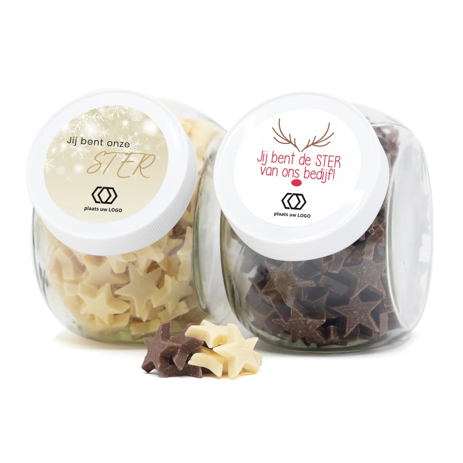 Glazen pot 0,9L met chocolade sterren - Kerst