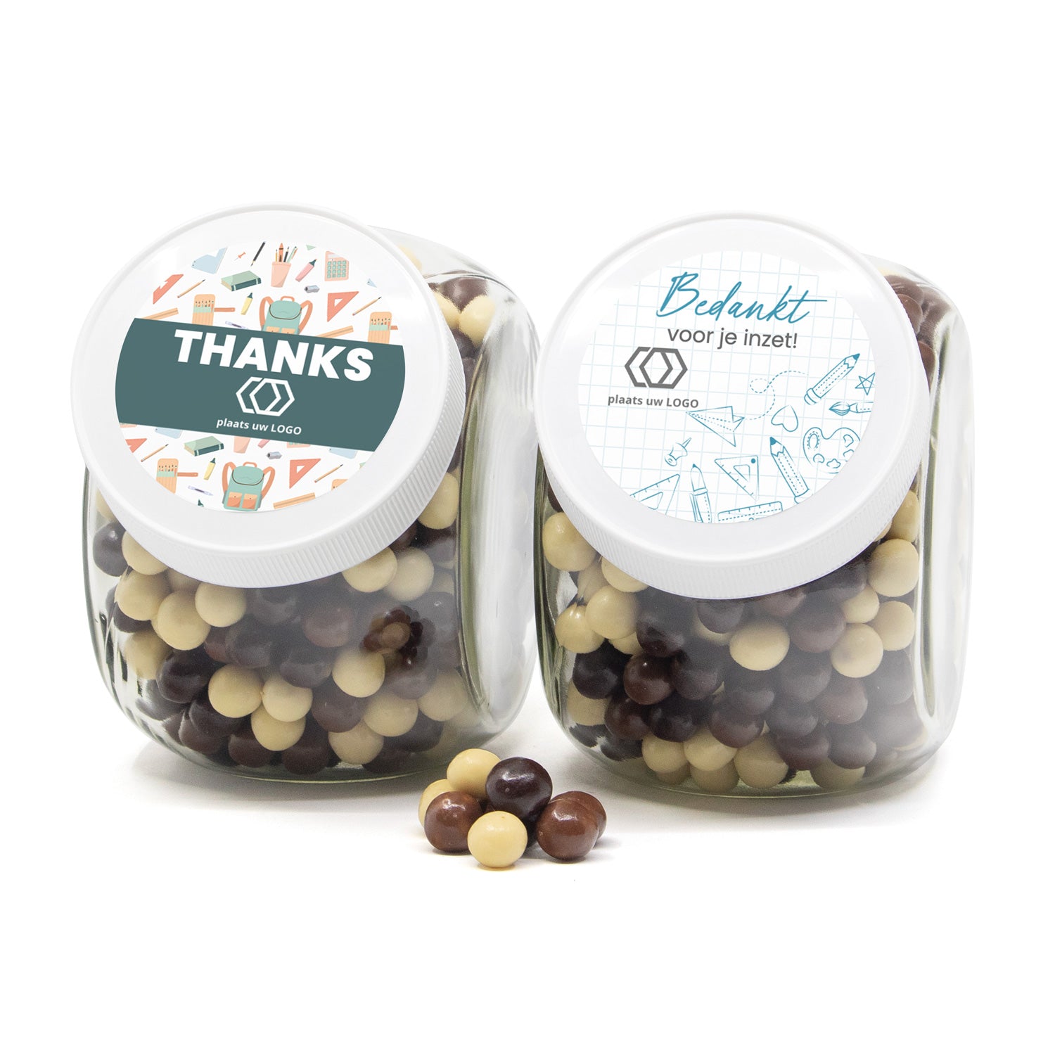 Glazen snoeppot 0,9L met eigen etiket - Leraar - Bedankjes.nl