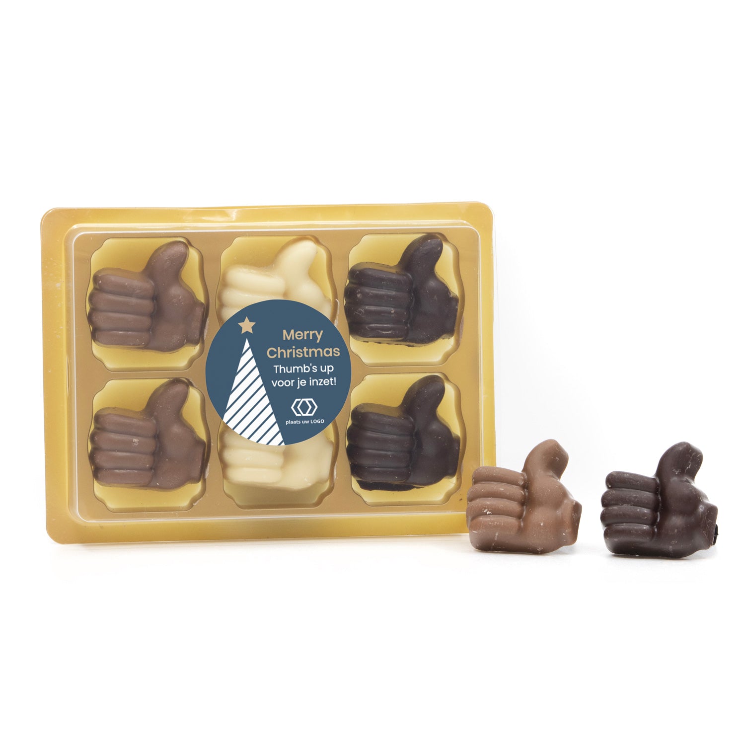 Doosje met 6 chocolade duimpjes - Kerst - Bedankjes.nl