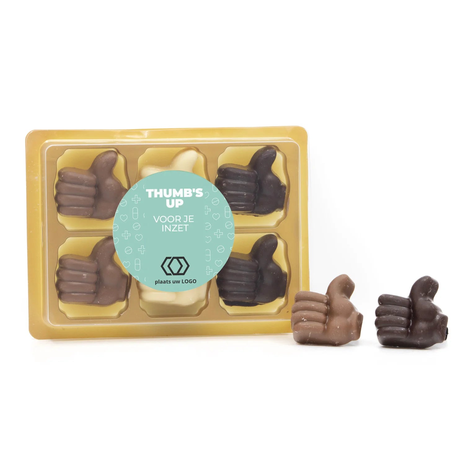 Doosje met 6 chocoladeduimpjes - Verpleging - Bedankjes.nl