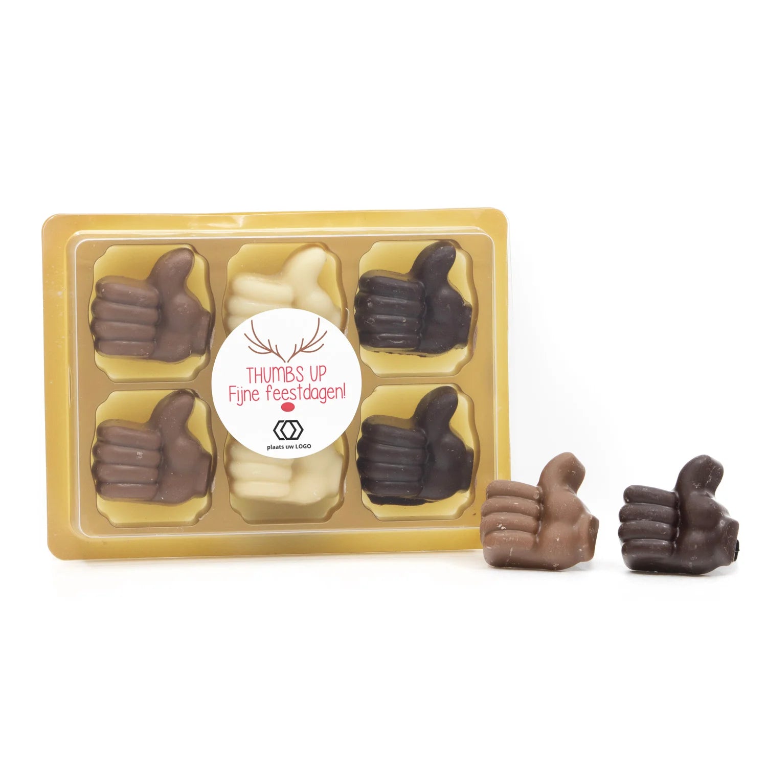 Doosje met 6 chocolade duimpjes - Kerst - Bedankjes.nl