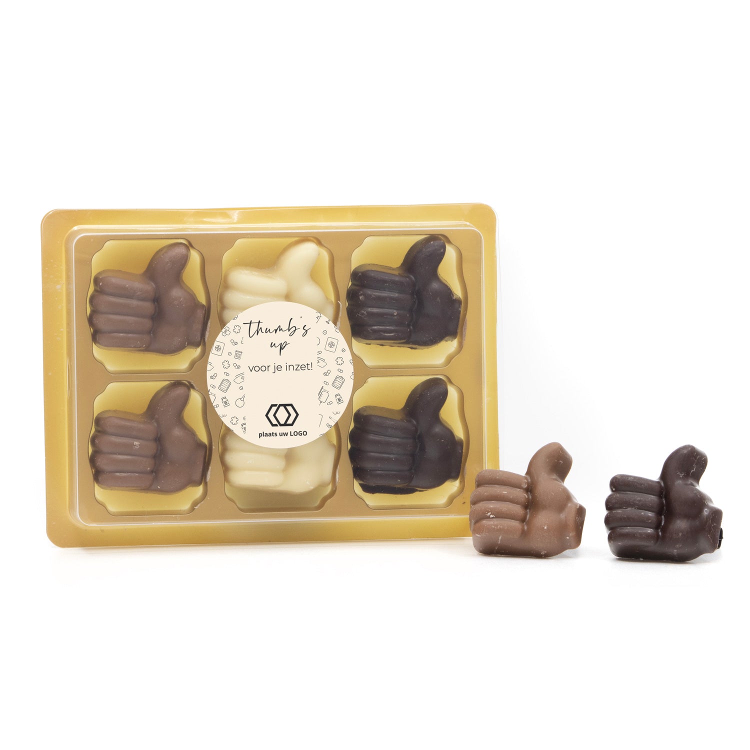 Doosje met 6 chocoladeduimpjes - Verpleging - Bedankjes.nl