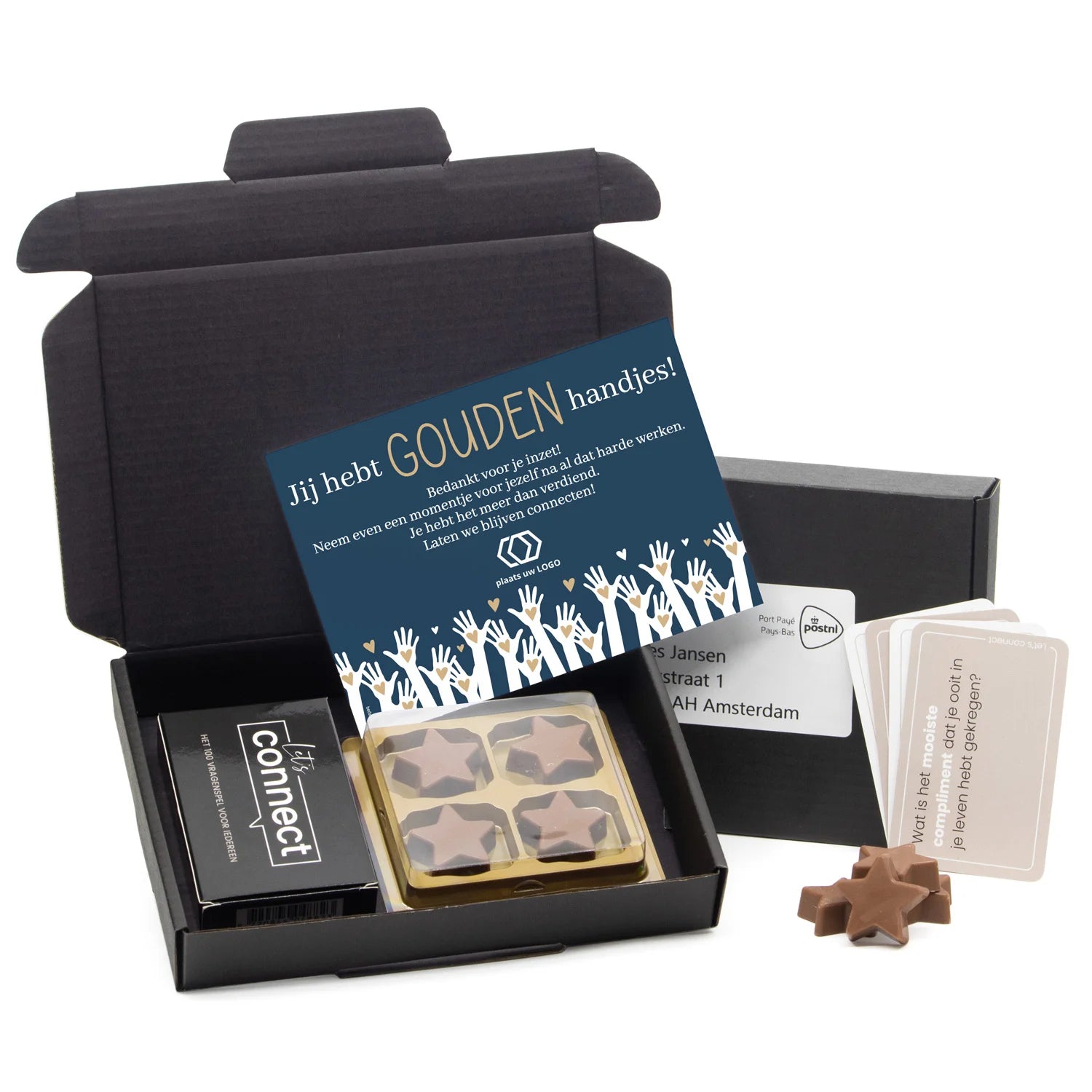 100 Vragenspel Let's Connect met chocolade sterren - Brievenbus