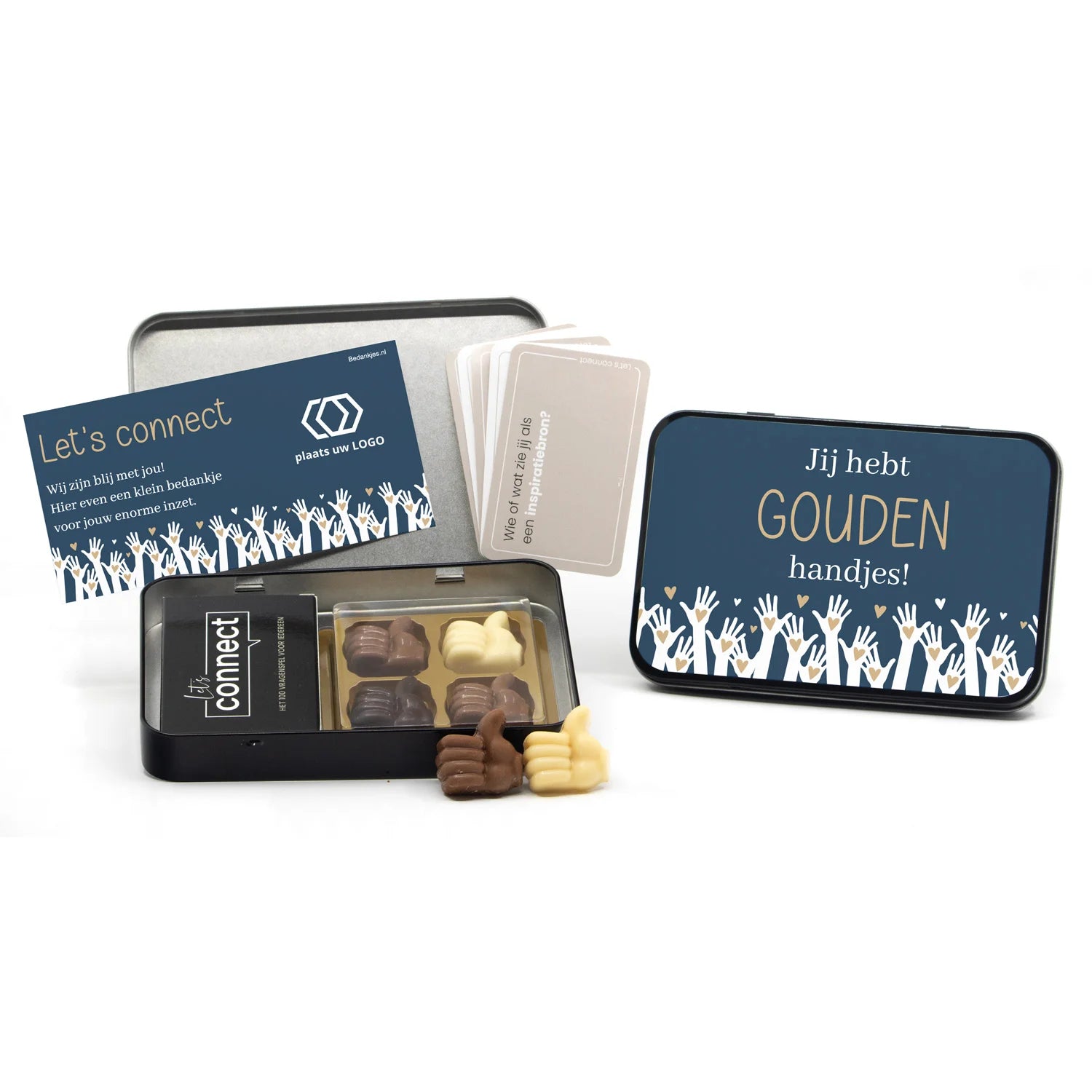 Let's Connect 100 vragenspel in blik met chocolade duimpjes - Vrijwilliger