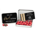 Chocolade harten in blik met persoonlijke kaart - Vrijwilliger - Bedankjes.nl