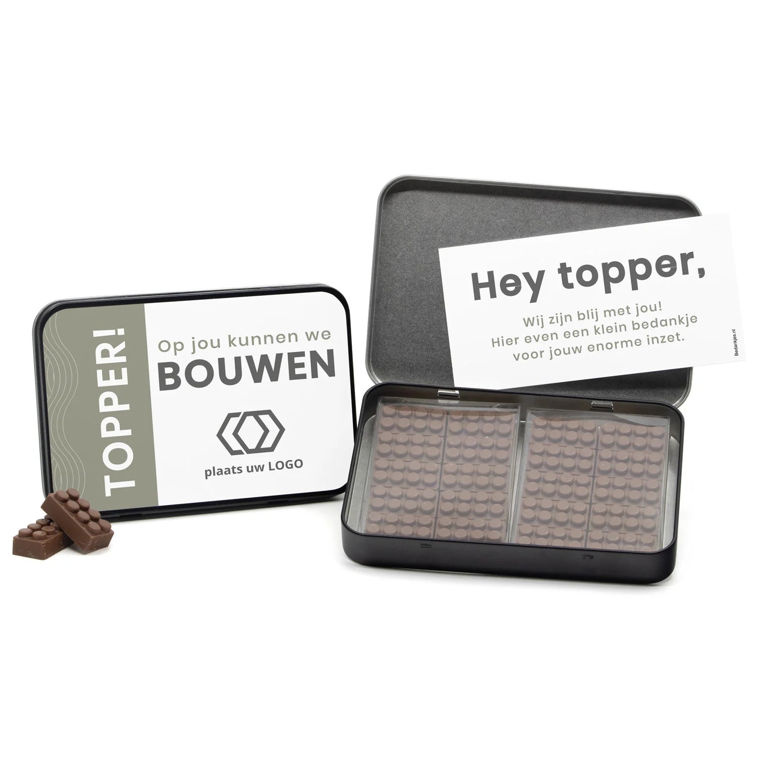 Bouwstenen in bewaarblik eigen kaart - Zakelijk - Bedankjes.nl