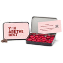 Chocolade harten in blik met persoonlijke kaart - Zakelijk