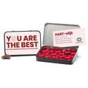 Chocolade harten in blik met persoonlijke kaart - Brievenbus