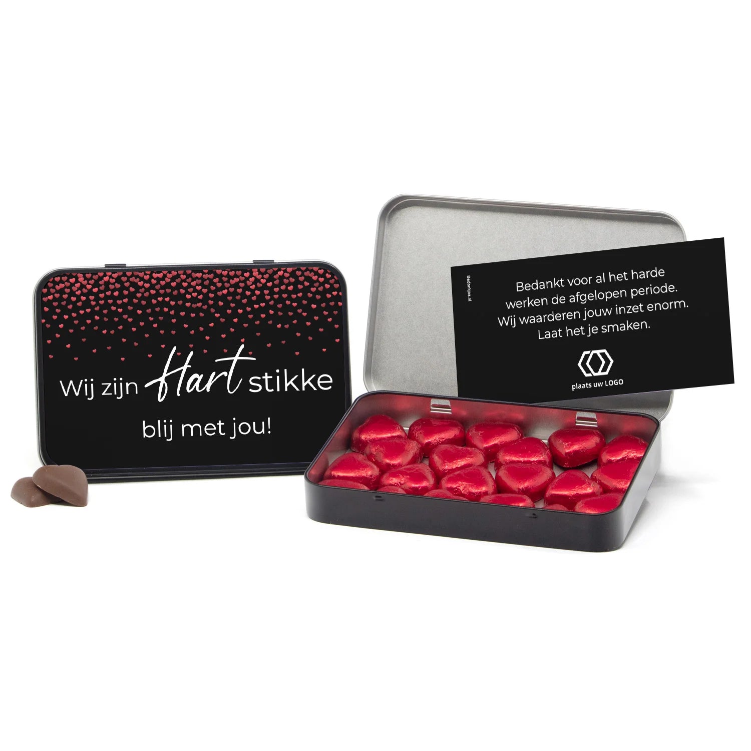 Chocolade harten in blik met persoonlijke kaart - Vrijwilliger