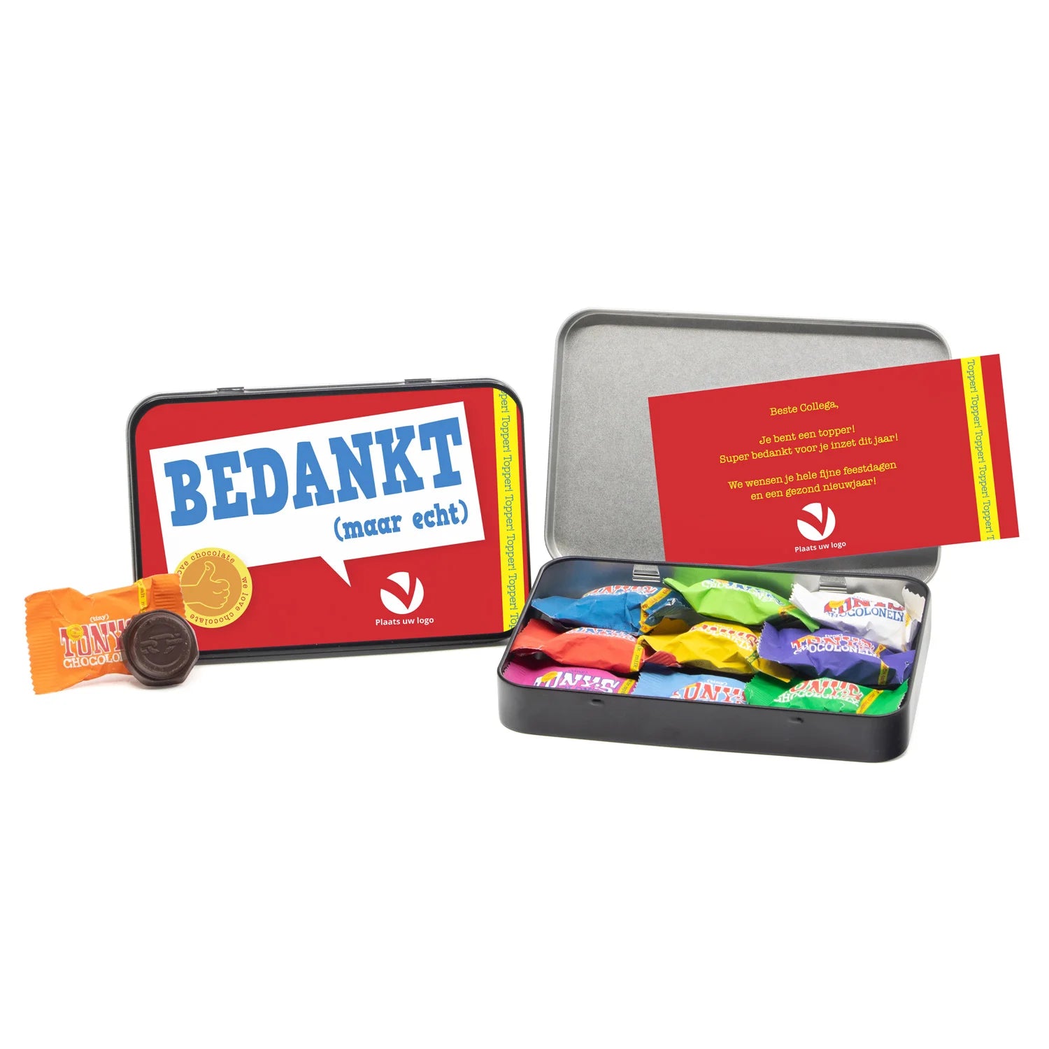 Tiny Tony's in blik met eigen kaart - Kerst - Bedankjes.nl