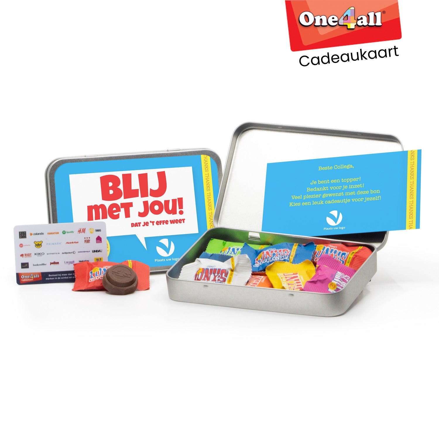 Tiny Tony's in blik met One4All cadeaukaart - Vrijwilliger - Bedankjes.nl