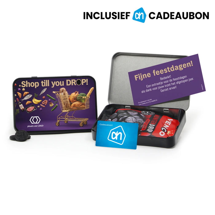 A6 blik met AH cadeaubon en Venco muntdrop - Kerst