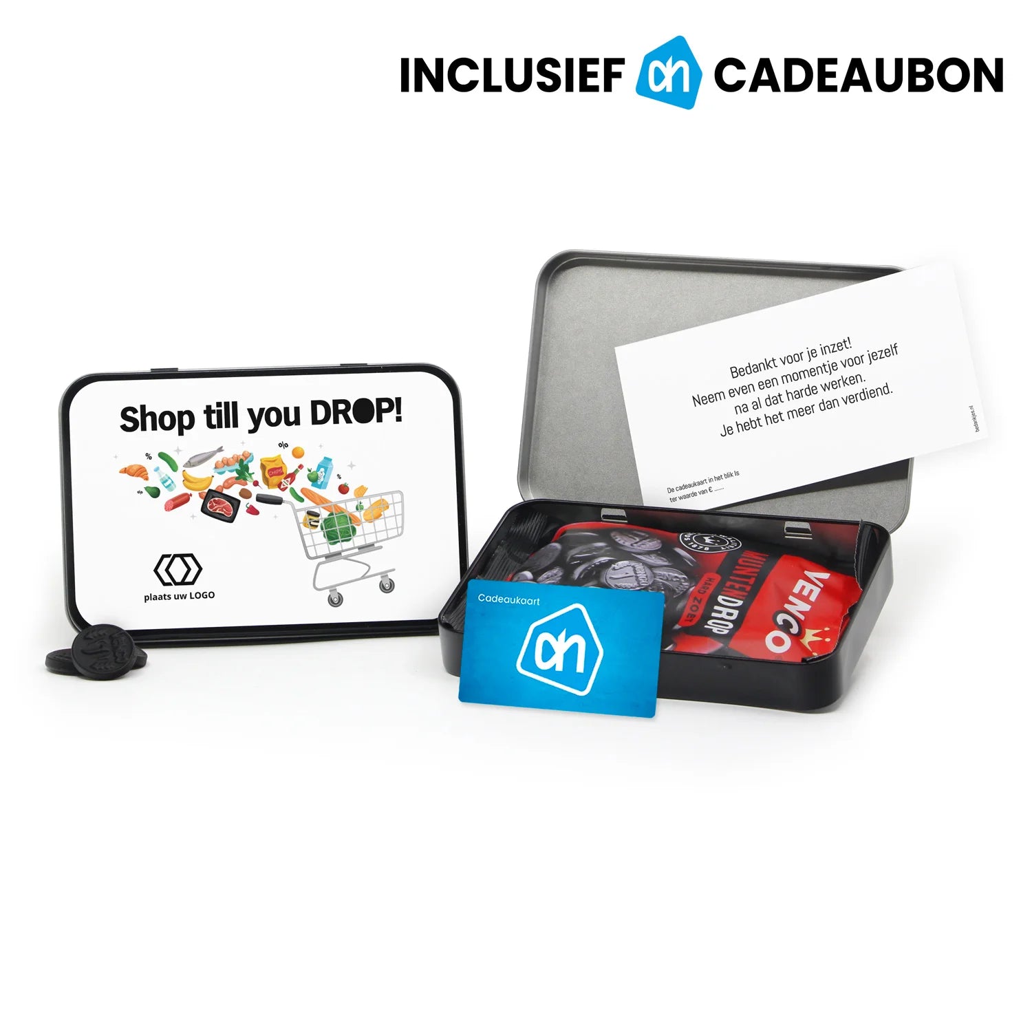 A6 blik met AH cadeaubon en Venco muntdrop - Zakelijk