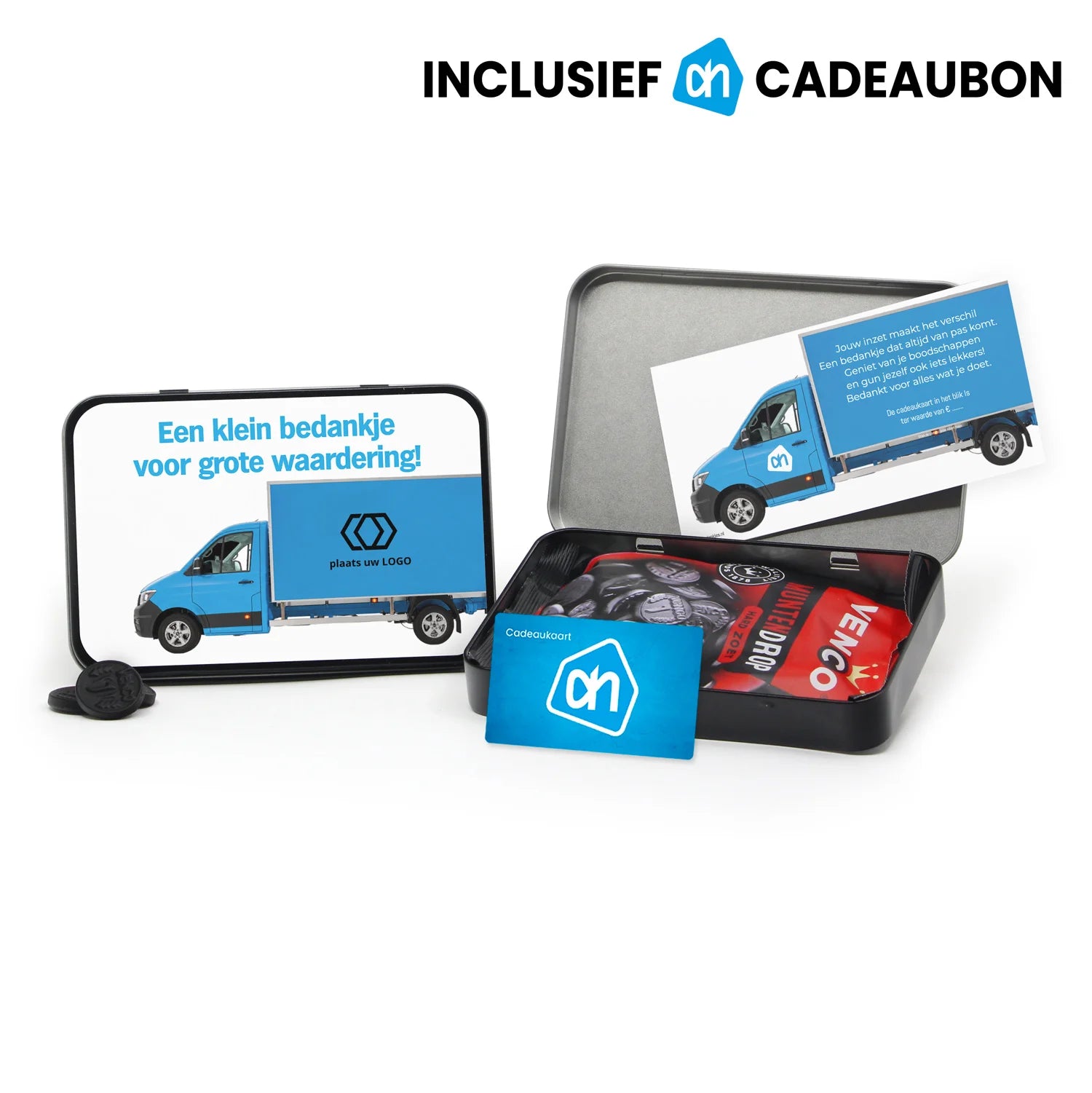 A6 blik met AH cadeaubon en Venco muntdrop - Zakelijk