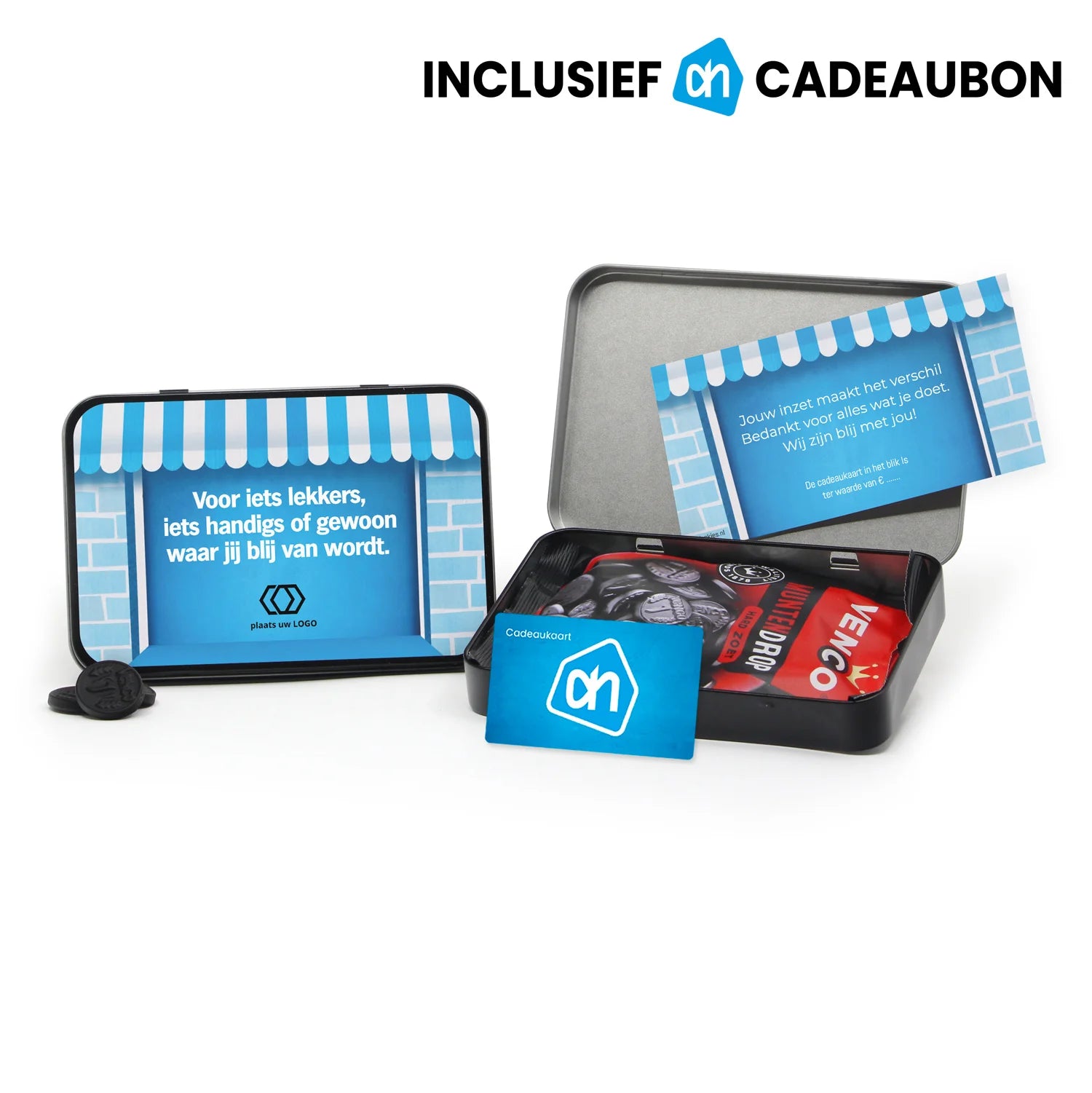 A6 blik met AH cadeaubon en Venco muntdrop - Zakelijk