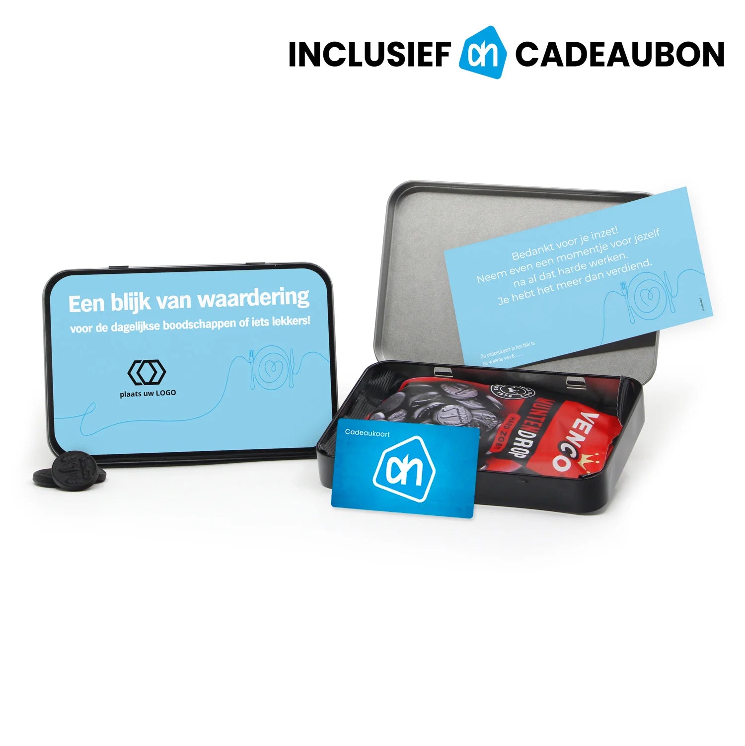 A6 blik met AH cadeaubon en Venco muntdrop - Zakelijk