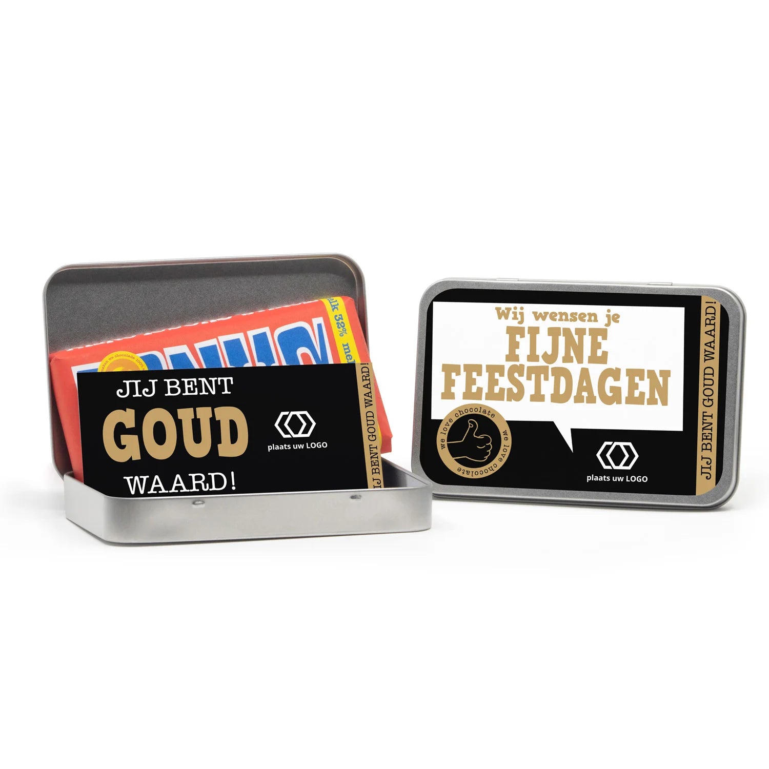 Tony's Chocolonely 180 gram in blik eigen ontwerp - Kerst - Bedankjes.nl