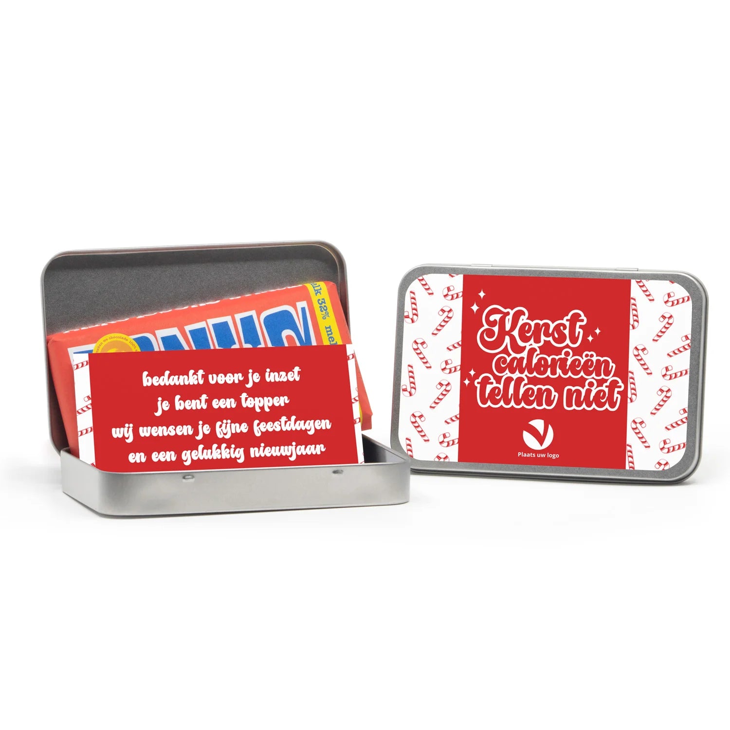 Tony's Chocolonely 180 gram in blik eigen ontwerp - Kerst - Bedankjes.nl