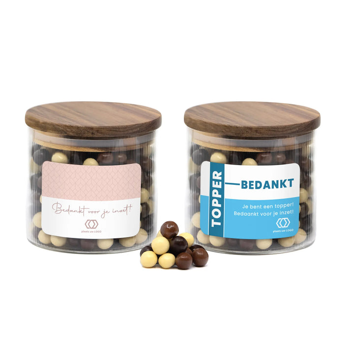 Medium pot met ribbelglas gevuld met snoep - Zakelijk
