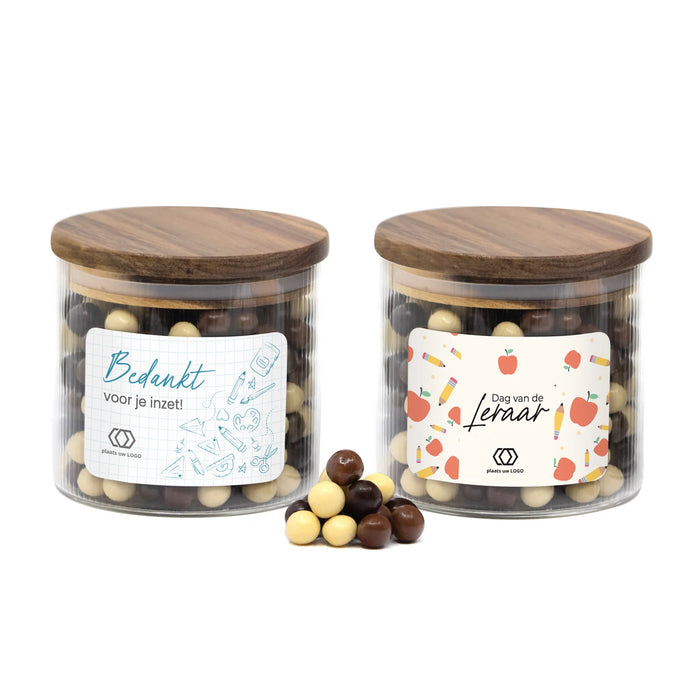 Medium pot met ribbelglas gevuld met snoep - Leraar
