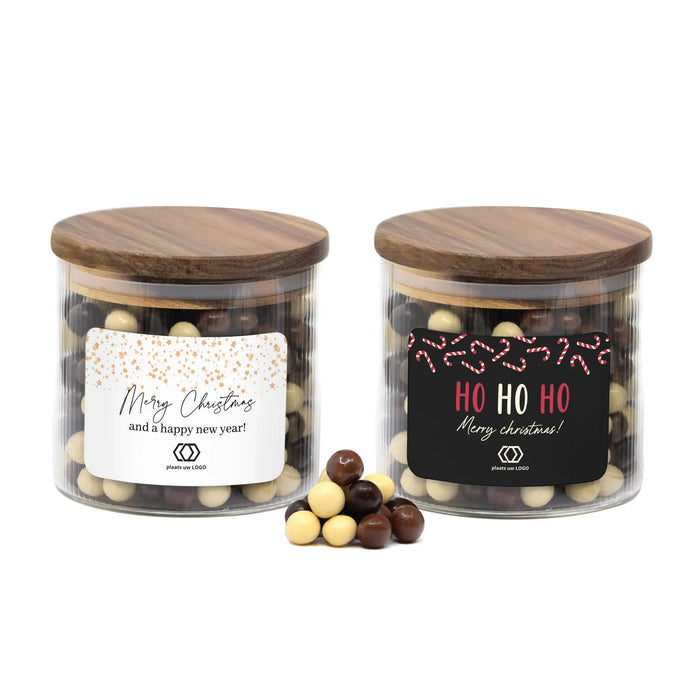 Medium pot met ribbelglas gevuld met snoep - Kerst