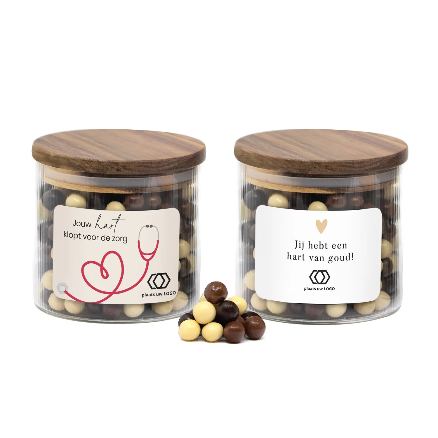 Medium pot met ribbelglas gevuld met snoep - Verpleging - Bedankjes.nl