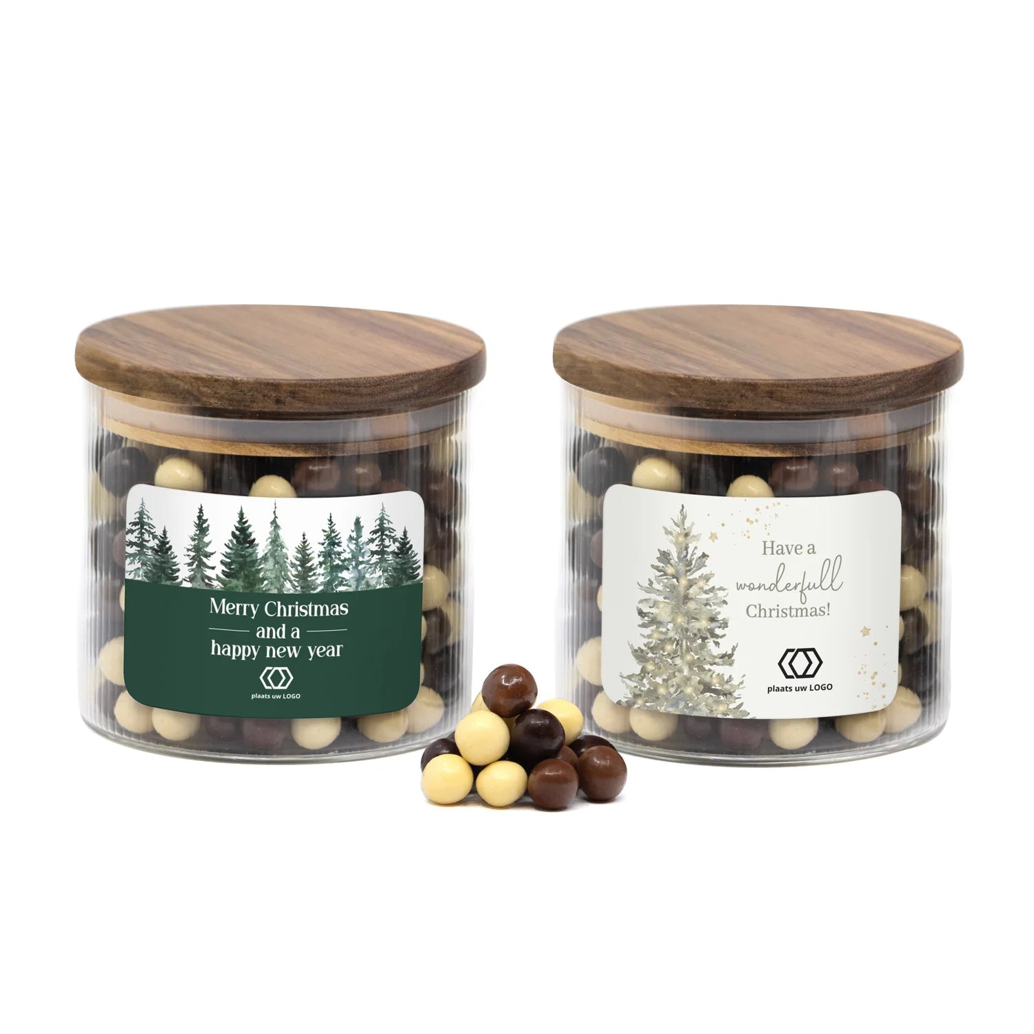 Medium pot met ribbelglas gevuld met snoep - Kerst - Bedankjes.nl