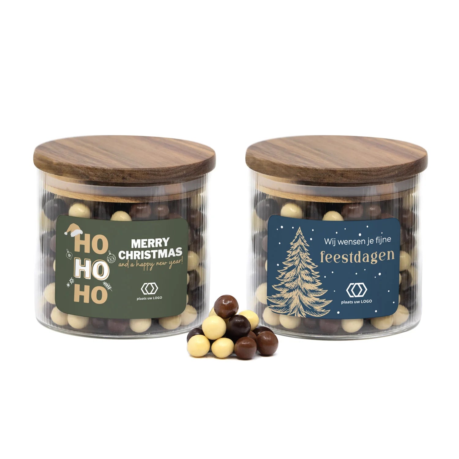 Medium pot met ribbelglas gevuld met snoep - Kerst - Bedankjes.nl