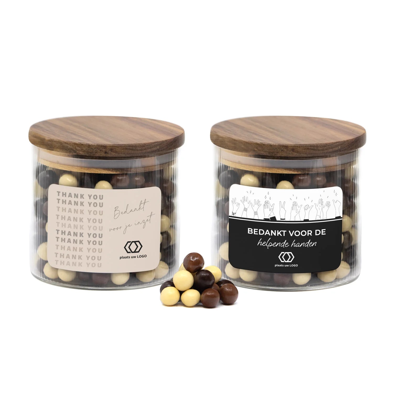 Medium pot met ribbelglas gevuld met snoep - Zakelijk - Bedankjes.nl