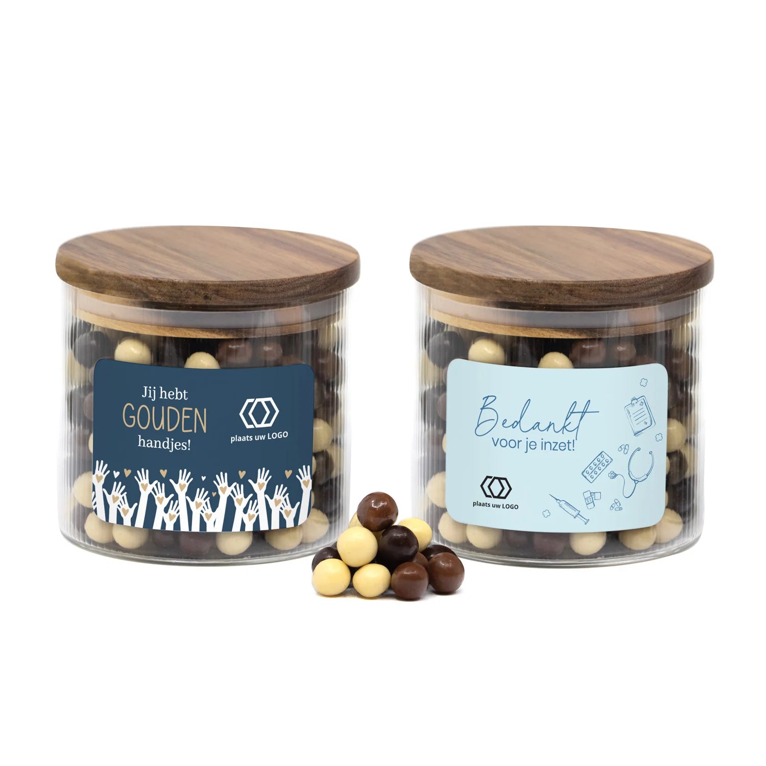Medium pot met ribbelglas gevuld met snoep - Verpleging - Bedankjes.nl