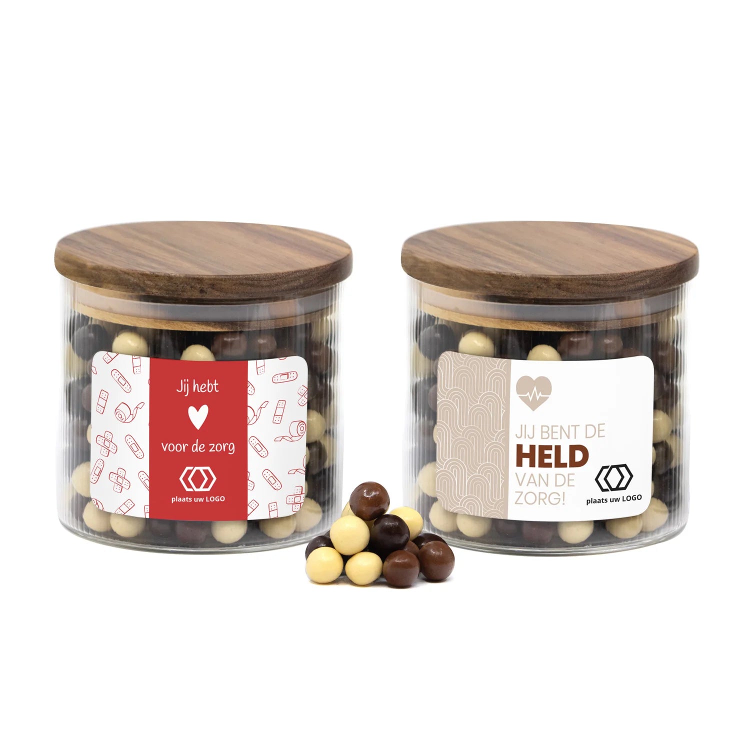 Medium pot met ribbelglas gevuld met snoep - Verpleging - Bedankjes.nl